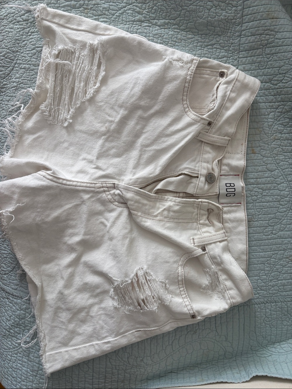 BDG White Ripped Denim Cutoff Shorts